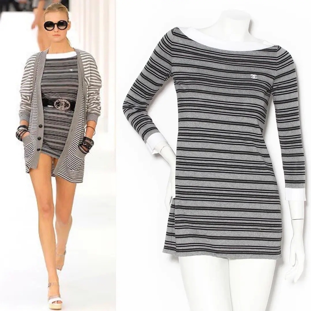 Chanel Striped Gray and Black Dress 34